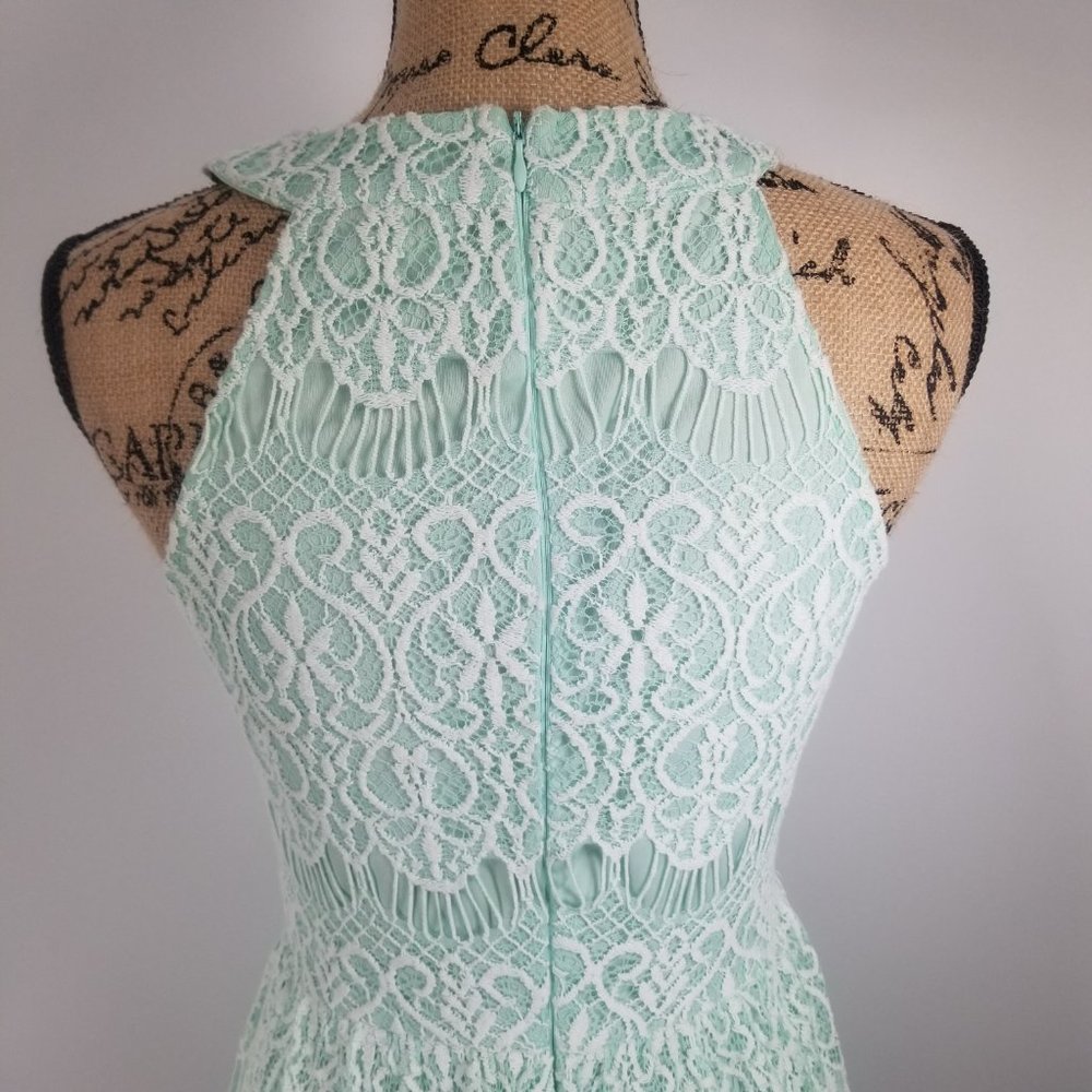 Crochet Lace A line High Neck Aqua Dress sz S - Picture 5 of 8